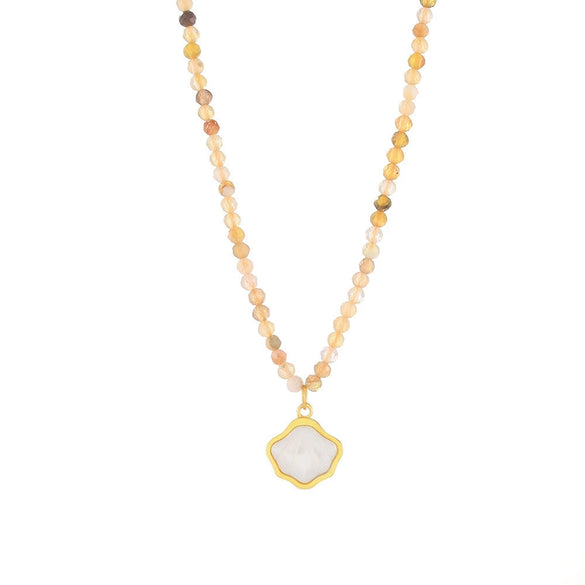 Wholesale Jewelry Bohemian Style Sea Shell Pendant 316L Stainless Steel Beaded Stitching Necklace With Geometric Pattern And Pearl Chain For Women
