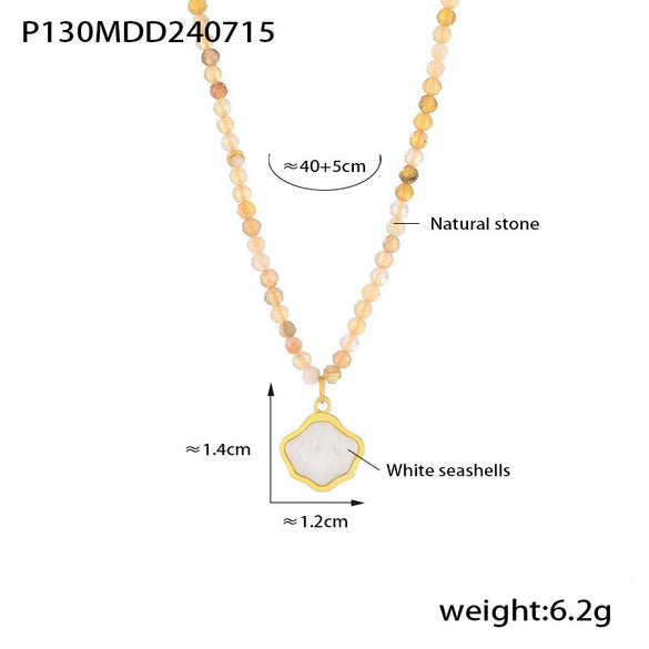Wholesale Jewelry Bohemian Style Sea Shell Pendant 316L Stainless Steel Beaded Stitching Necklace With Geometric Pattern And Pearl Chain For Women