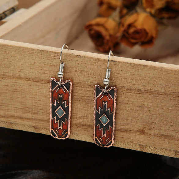 Wholesale Jewelry Bohemian Western Style Alloy Rhombus Geometric Electroplated Earrings For Women