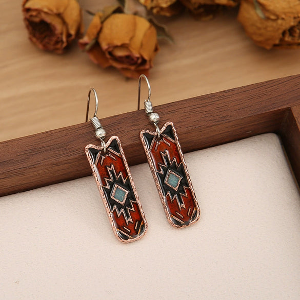 Wholesale Jewelry Bohemian Western Style Alloy Rhombus Geometric Electroplated Earrings For Women