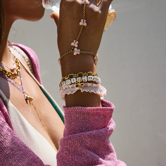 Wholesale Jewelry Bow Flower Stainless Steel Electroplated Women's Bracelet And Ring