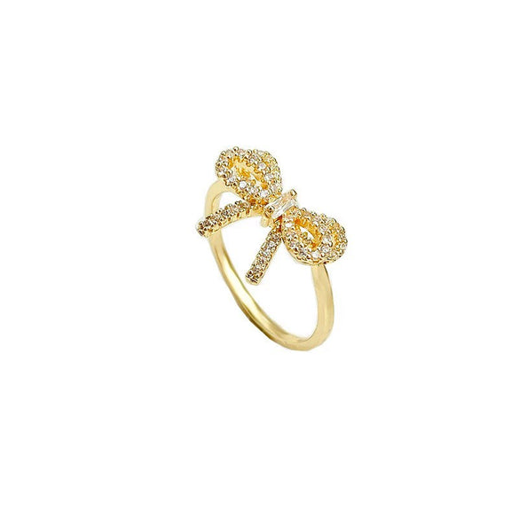 Wholesale Jewelry Bow Open Ring Copper Microinlaid Zircon Unisex Women's