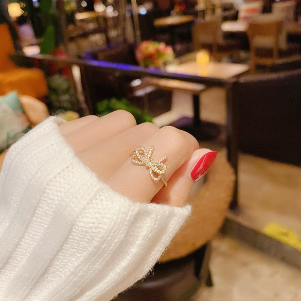 Wholesale Jewelry Bow Open Ring Copper Microinlaid Zircon Unisex Women's