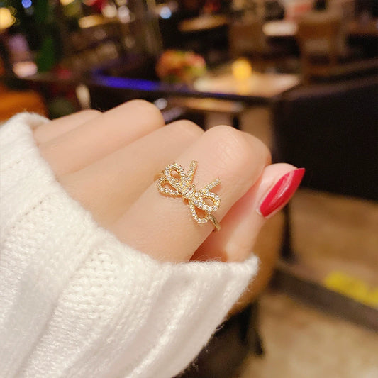 Wholesale Jewelry Bow Open Ring Copper Microinlaid Zircon Unisex Women's