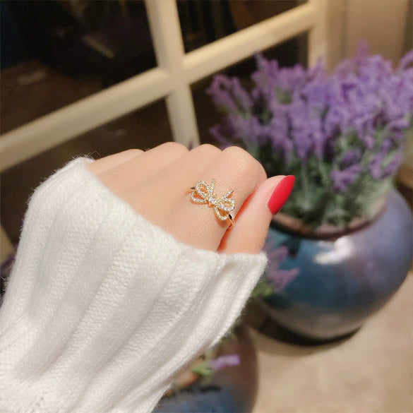 Wholesale Jewelry Bow Open Ring Copper Microinlaid Zircon Unisex Women's