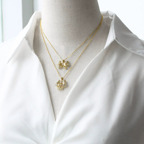 Wholesale Jewelry Bow Pendant Necklace Copper Gold Plated Women's Bamboo Chain