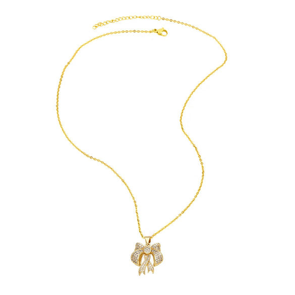 Wholesale Jewelry Bow Pendant Necklace Copper Gold Plated Women's Bamboo Chain