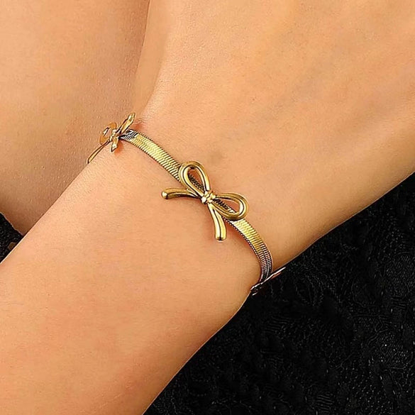 Wholesale Jewelry Bow Stainless Steel Imitation Pearls Electroplated Snake Bone Chain Earrings Bracelet Necklace Choker For Female
