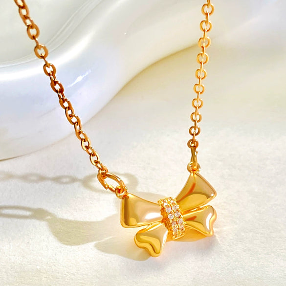 Wholesale Jewelry Bow Stainless Steel Imitation Pearls Electroplated Snake Bone Chain Earrings Bracelet Necklace Choker For Female