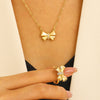 Wholesale Jewelry Bow Stainless Steel Imitation Pearls Electroplated Snake Bone Chain Earrings Bracelet Necklace Choker For Female