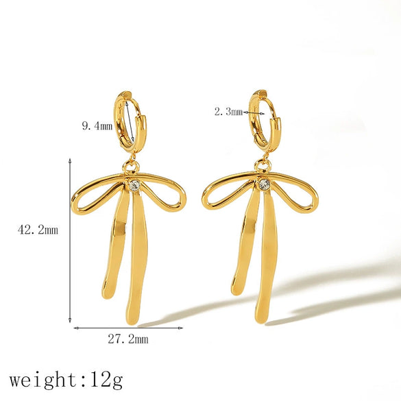 Wholesale Jewelry Bow Style 18K Gold And Stainless Steel Electroplated Earrings For Girls