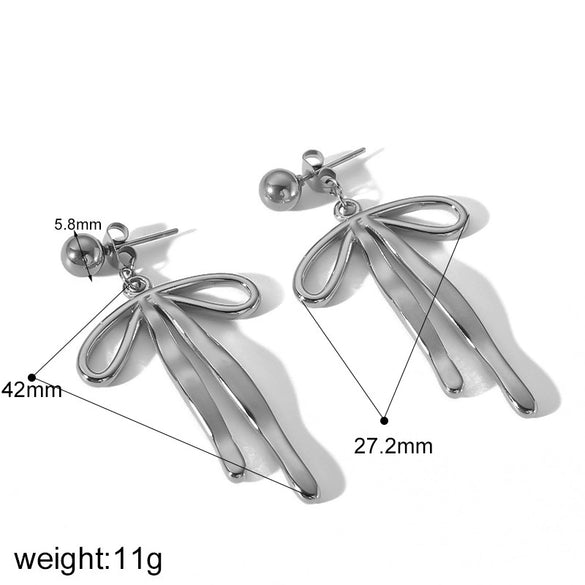 Wholesale Jewelry Bow Style 18K Gold And Stainless Steel Electroplated Earrings For Girls