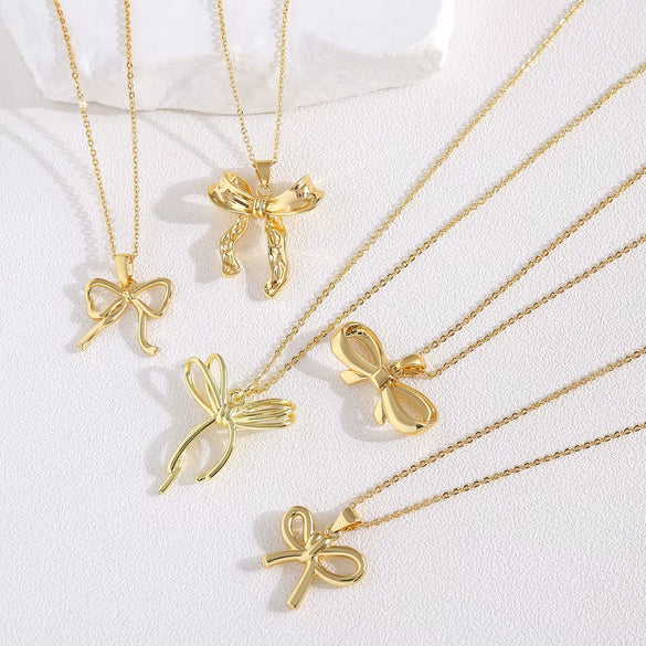 Wholesale Jewelry Bow Tie Copper Electroplated O Chain Pendant Necklace For Women