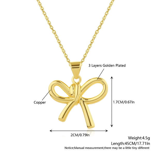 Wholesale Jewelry Bow Tie Copper Electroplated O Chain Pendant Necklace For Women