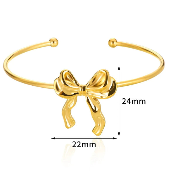 Wholesale Jewelry Bowknot Stainless Steel Gold Plated Necklace Bracelet Set