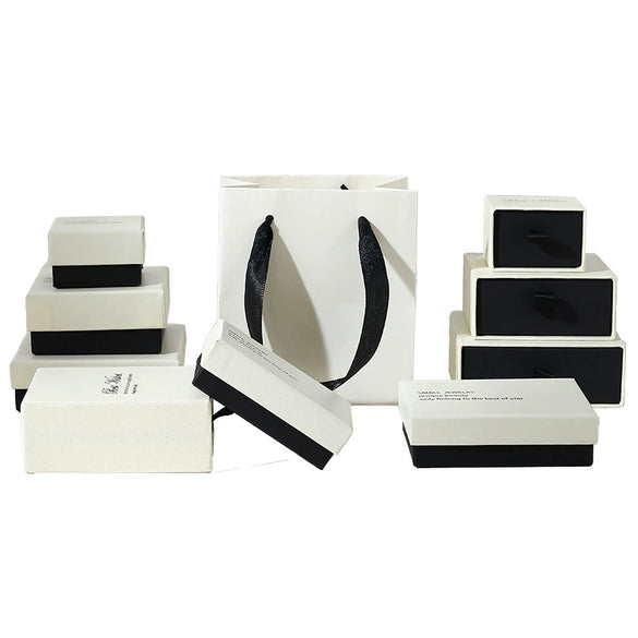 Wholesale Jewelry Box White Black Cover Paper Cardboard Material With Sponge Lining For Ring Stud Earrings Bracelet Necklace Packaging