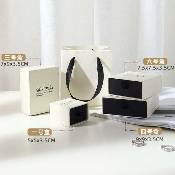 Wholesale Jewelry Box White Black Cover Paper Cardboard Material With Sponge Lining For Ring Stud Earrings Bracelet Necklace Packaging