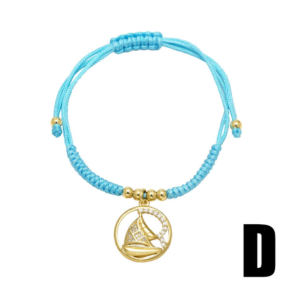 Wholesale Jewelry Braided Bracelet Copper Goldplated Geometric Starfish Sailboat Unisex
