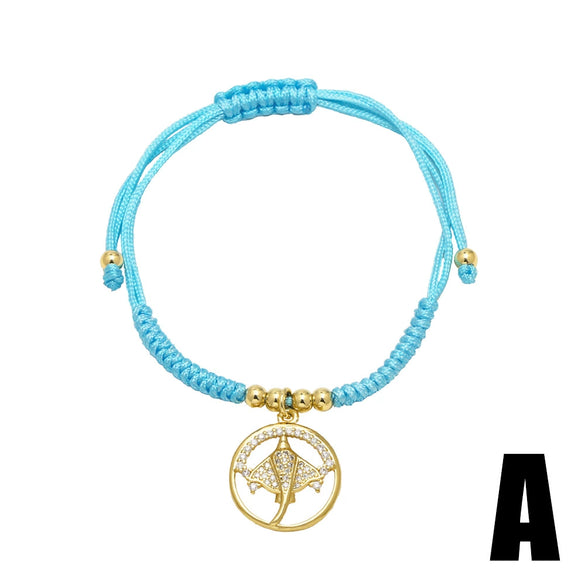 Wholesale Jewelry Braided Bracelet Copper Goldplated Geometric Starfish Sailboat Unisex