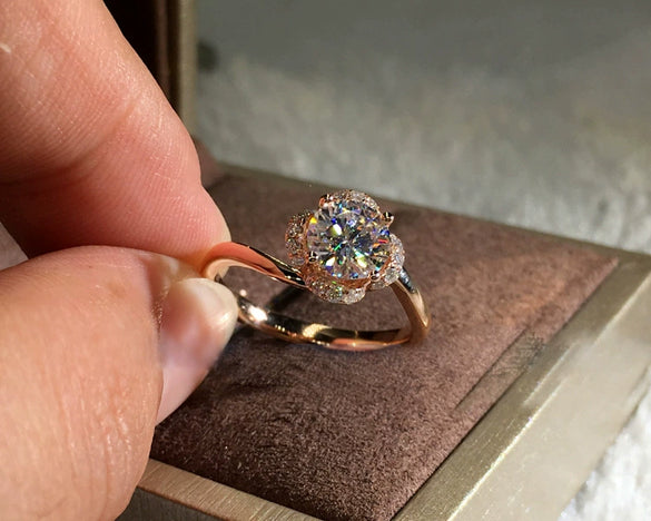 Wholesale Jewelry Brass And White Steel Geometric Ring Platinum Plated Rose Gold Zircon For Women