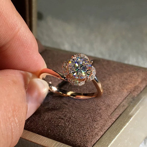 Wholesale Jewelry Brass And White Steel Geometric Ring Platinum Plated Rose Gold Zircon For Women