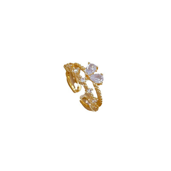 Wholesale Jewelry Brass Crown Butterfly Zircon Electroplating Ring Casual Cartoon Style