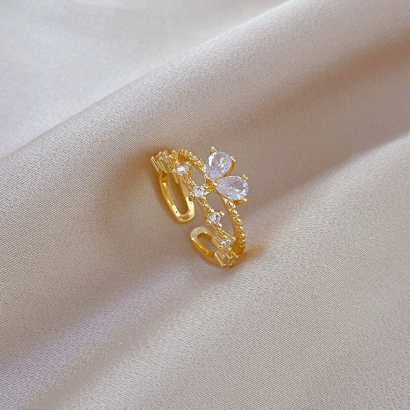 Wholesale Jewelry Brass Crown Butterfly Zircon Electroplating Ring Casual Cartoon Style