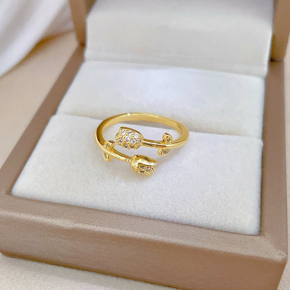 Wholesale Jewelry Brass Crown Design Electroplating Adjustable Opening Ring For Couple
