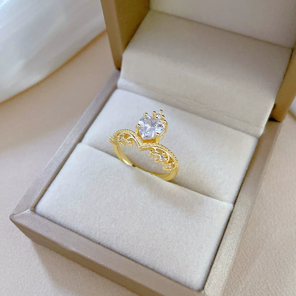 Wholesale Jewelry Brass Crown Love Diamond Ring Electroplating Cartoon Style For Women