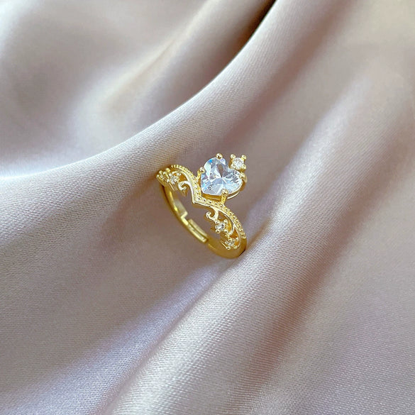 Wholesale Jewelry Brass Crown Love Diamond Ring Electroplating Cartoon Style For Women