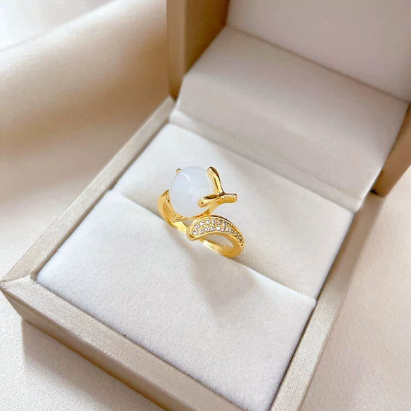 Wholesale Jewelry Brass Fox Zircon Ring With The Crown Pattern Electroplating Cartoon Style