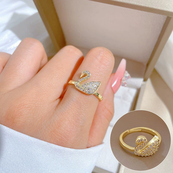 Wholesale Jewelry Brass Full Diamond Swan Ring With The Crown Pattern Electroplating For Women