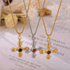Wholesale Jewelry British Retro Style Cross Inlaid Tiger Eye Stone 316L Stainless Steel Electroplated Pendant Necklace For Women