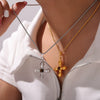 Wholesale Jewelry British Retro Style Cross Inlaid Tiger Eye Stone 316L Stainless Steel Electroplated Pendant Necklace For Women
