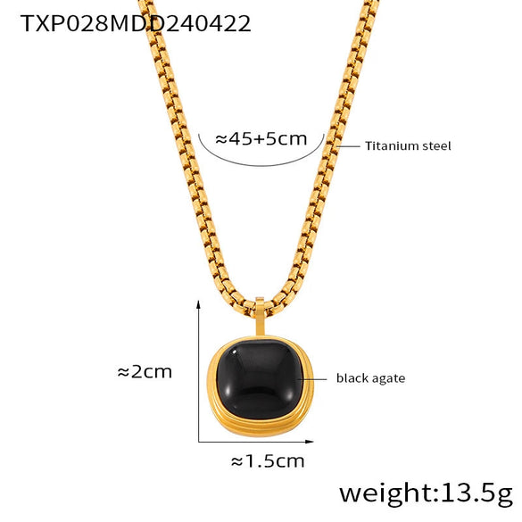 Wholesale Jewelry British Retro Style 316L Stainless Steel Inlaid Tiger's Eye Square Pendant With Love Pattern Electroplated Earrings And Necklace Set