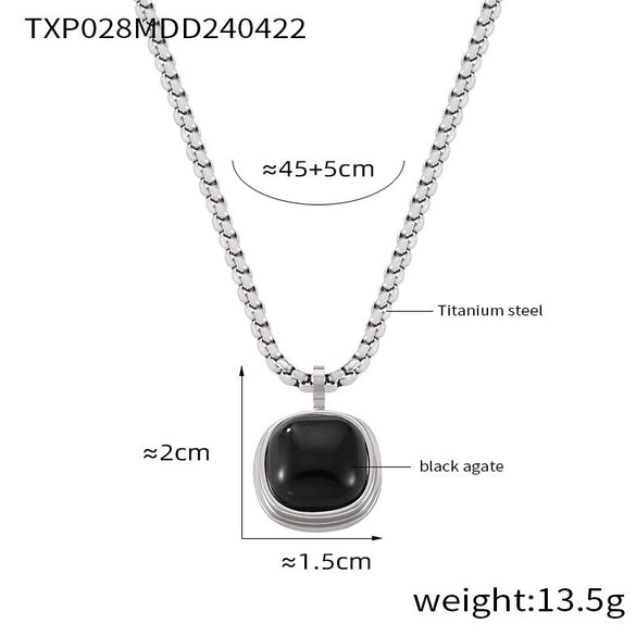Wholesale Jewelry British Retro Style 316L Stainless Steel Inlaid Tiger's Eye Square Pendant With Love Pattern Electroplated Earrings And Necklace Set