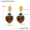 Wholesale Jewelry British Retro Style 316L Stainless Steel Inlaid Tiger's Eye Square Pendant With Love Pattern Electroplated Earrings And Necklace Set