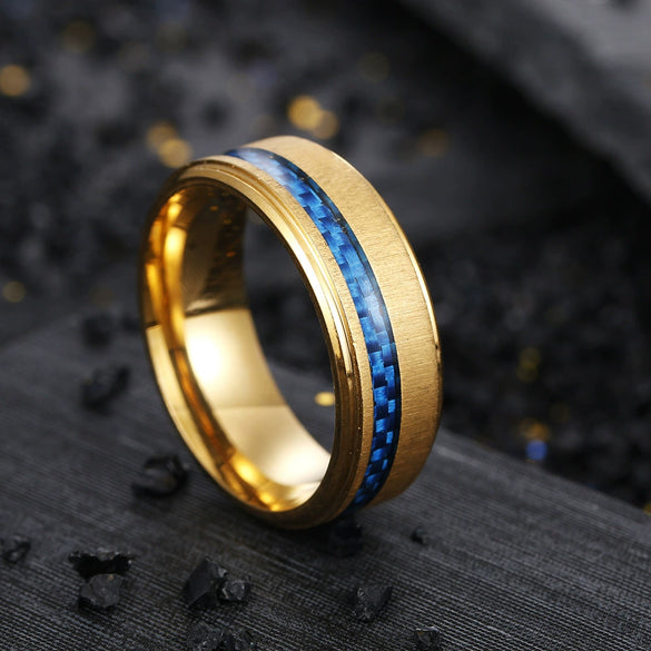 Wholesale Jewelry Brushed Matte Ring And Bracelet For Men Carbon Fiber Titanium Steel Geometric Style