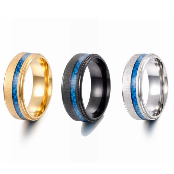Wholesale Jewelry Brushed Matte Ring And Bracelet For Men Carbon Fiber Titanium Steel Geometric Style
