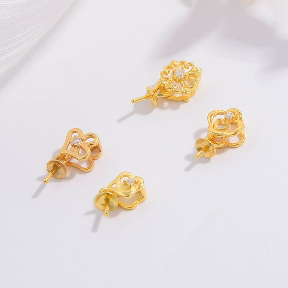 Wholesale Jewelry Buckle 925 Silver Gold Plated Zircon Inlaid Flower Pattern Pendant