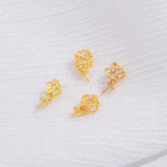 Wholesale Jewelry Buckle 925 Silver Gold Plated Zircon Inlaid Flower Pattern Pendant