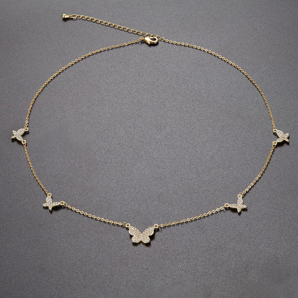 Wholesale Jewelry Butterfly Element Ecofriendly Brass Plated With Real Gold And Zircon Clavicle Chain