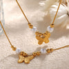 Wholesale Jewelry Butterfly Pearl 316L Stainless Steel Electroplating Necklace
