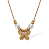Wholesale Jewelry Butterfly Pearl 316L Stainless Steel Electroplating Necklace