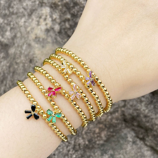 Wholesale Jewelry Butterfly Pendant Bracelet Copper Gold Plated With Colorful Zircon Animals Zodiac Style For Women
