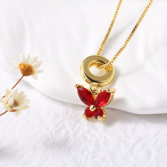 Wholesale Jewelry Butterfly Pendant Necklace Copper Gold Plated Box Chain Animal Zodiac Minimalist Style