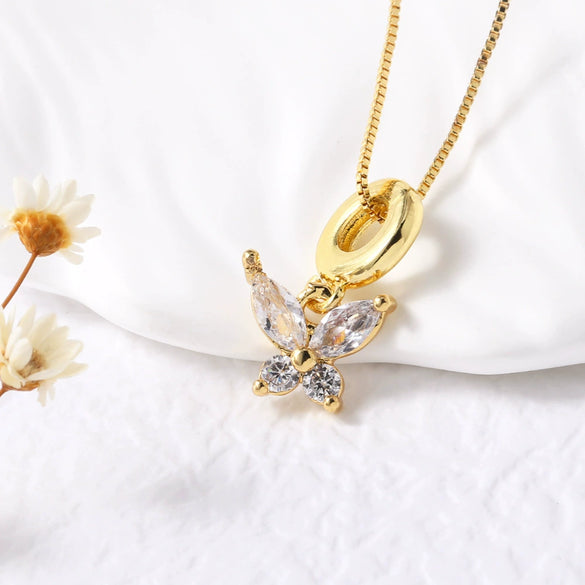 Wholesale Jewelry Butterfly Pendant Necklace Copper Gold Plated Box Chain Animal Zodiac Minimalist Style