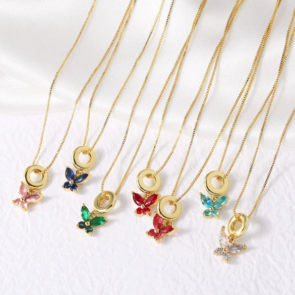 Wholesale Jewelry Butterfly Pendant Necklace Copper Gold Plated Box Chain Animal Zodiac Minimalist Style