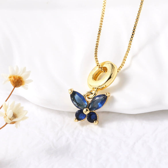 Wholesale Jewelry Butterfly Pendant Necklace Copper Gold Plated Box Chain Animal Zodiac Minimalist Style