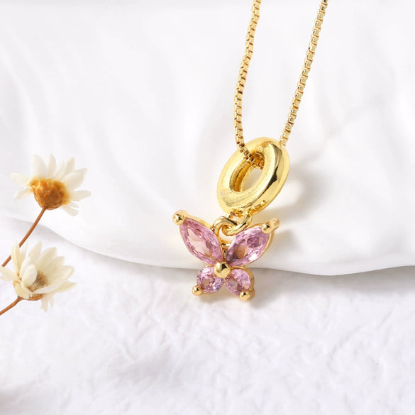 Wholesale Jewelry Butterfly Pendant Necklace Copper Gold Plated Box Chain Animal Zodiac Minimalist Style